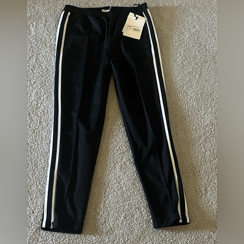 Moncler women’s medium M track pants jogger new authentic nwt black white stripe